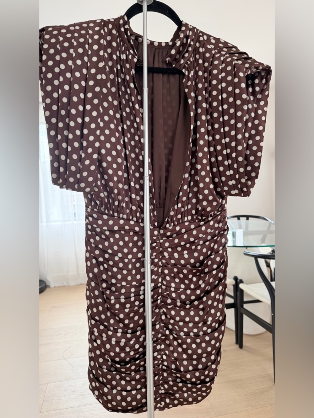 Ronny Kobo Collection Brown Polka Dot Ruched Midi Dress - Picture 4 of 7